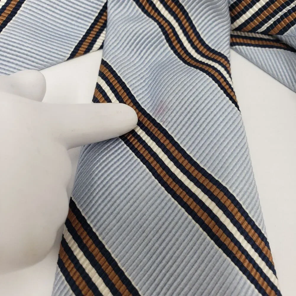 Breuer Silk Blend Tie Made In France Light Blue Brown Striped Cotton Necktie Lux